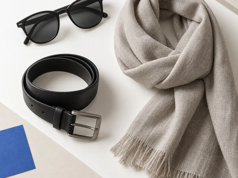 Gafas, cinturón y bufanda sin marca