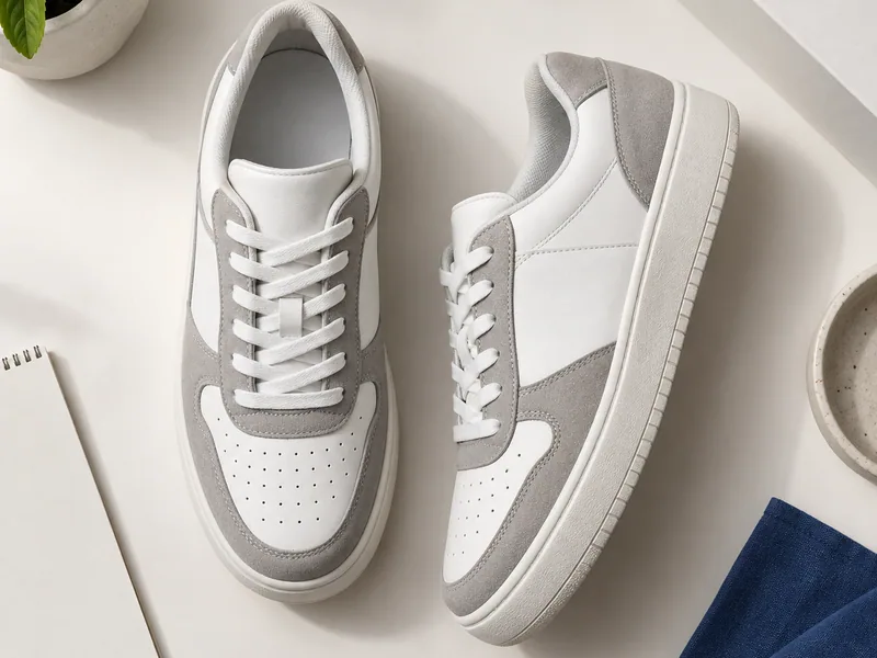 Par de zapatillas blancas y grises sin marca