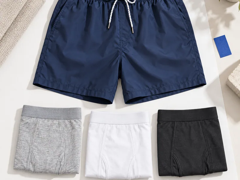 Pantalón de baño azul y ropa interior lisa sin marca